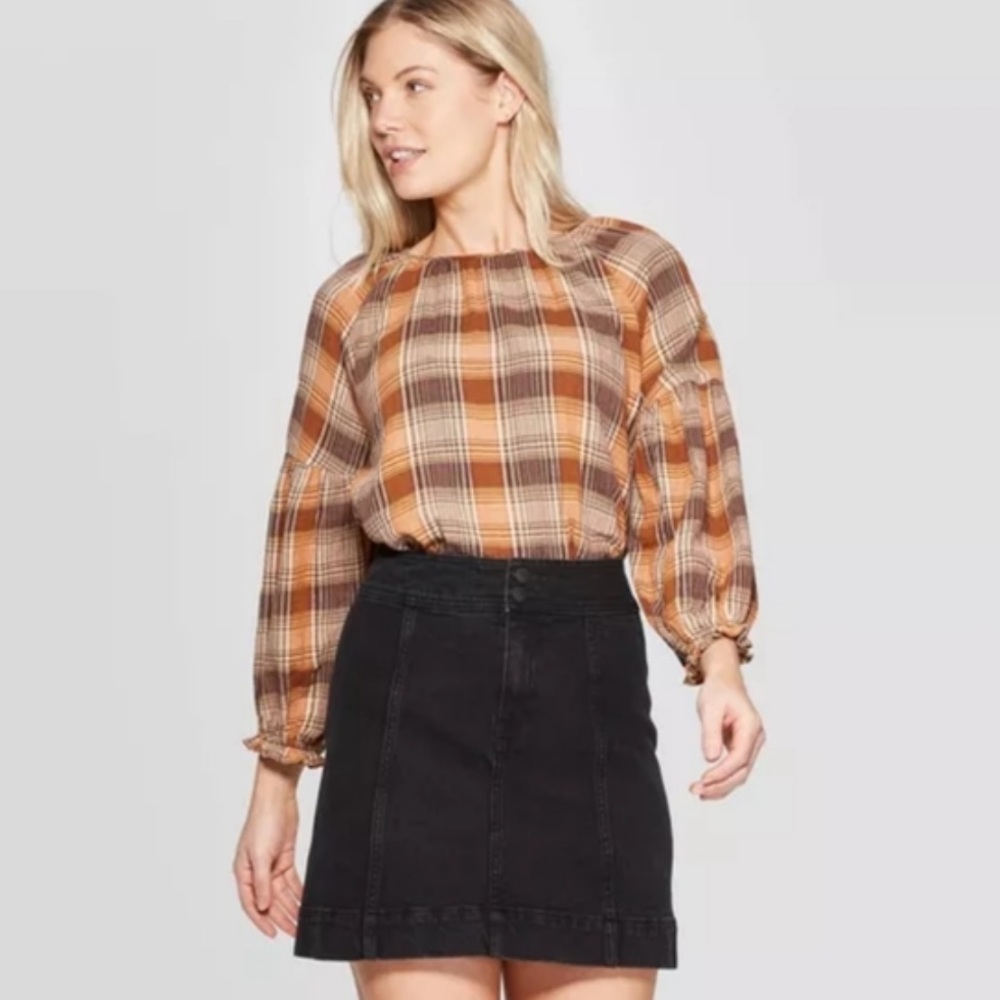 Burnt Orange Plaid Top